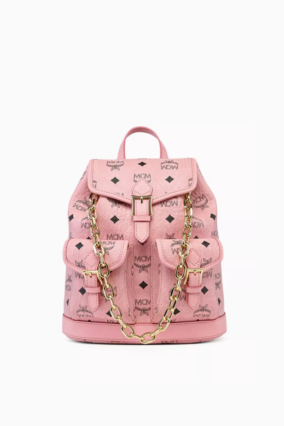 Mini Aren Pudra Pembe Visetos Altın Zincir Detaylı Lüks Sırt Çantası