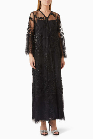 Botanik Boncuk Süslemeli Organze Abaya ile Şıklığı Yakalayın