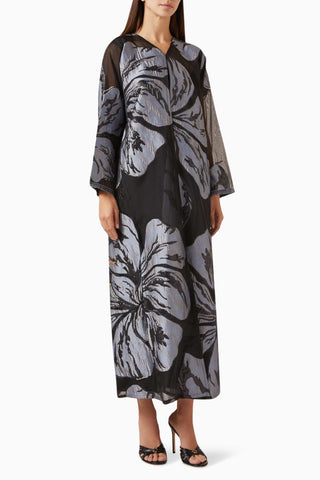 Şık Organza Abaya Çiçekli Boncuk Detaylı Uzun Kollu Model ile Zarif Görünüm