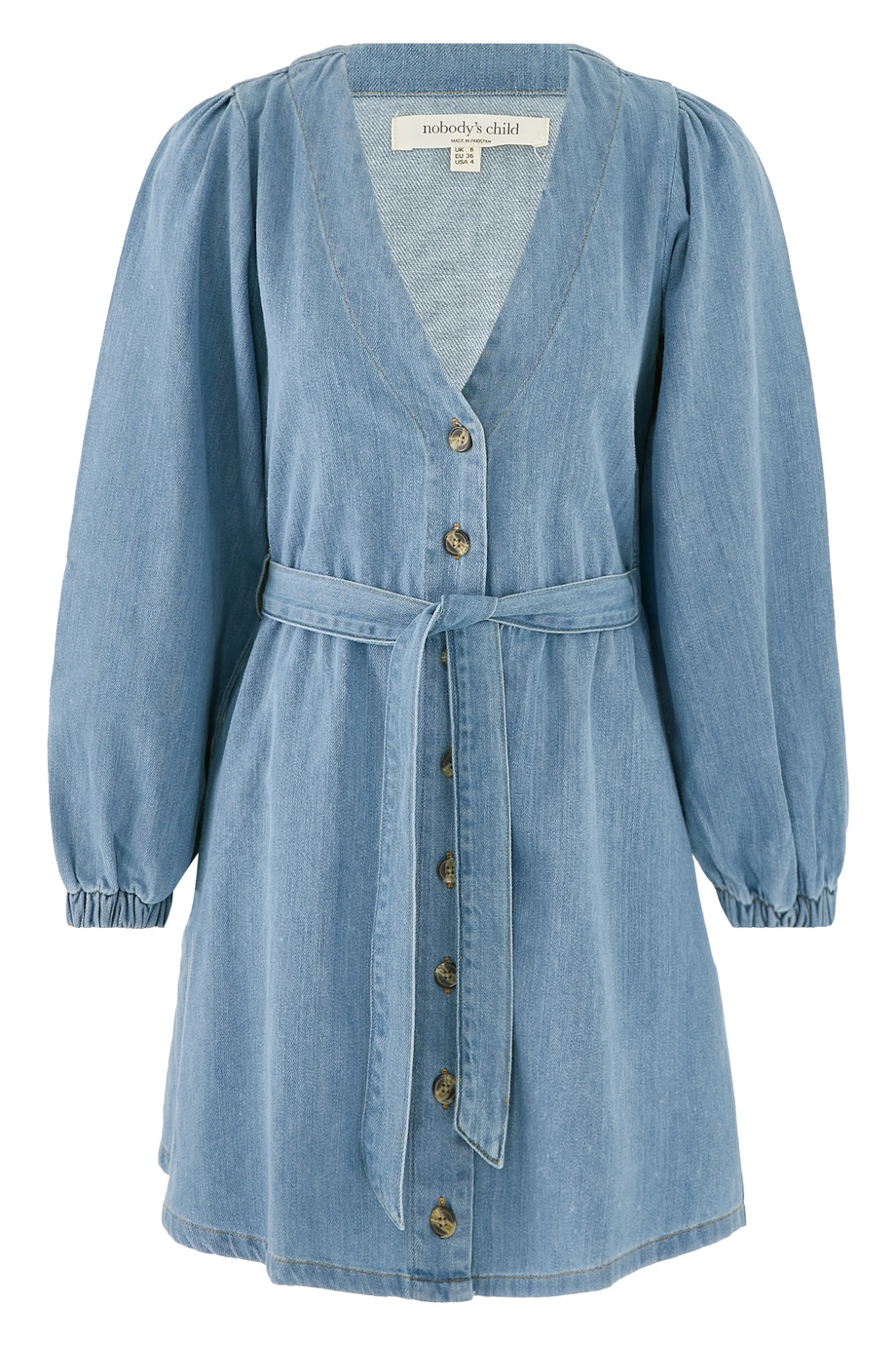 Denim Nolan Mini Elbise, Uzun Kollu, Kuşaklı, %100 Pamuk Günlük Şıklık