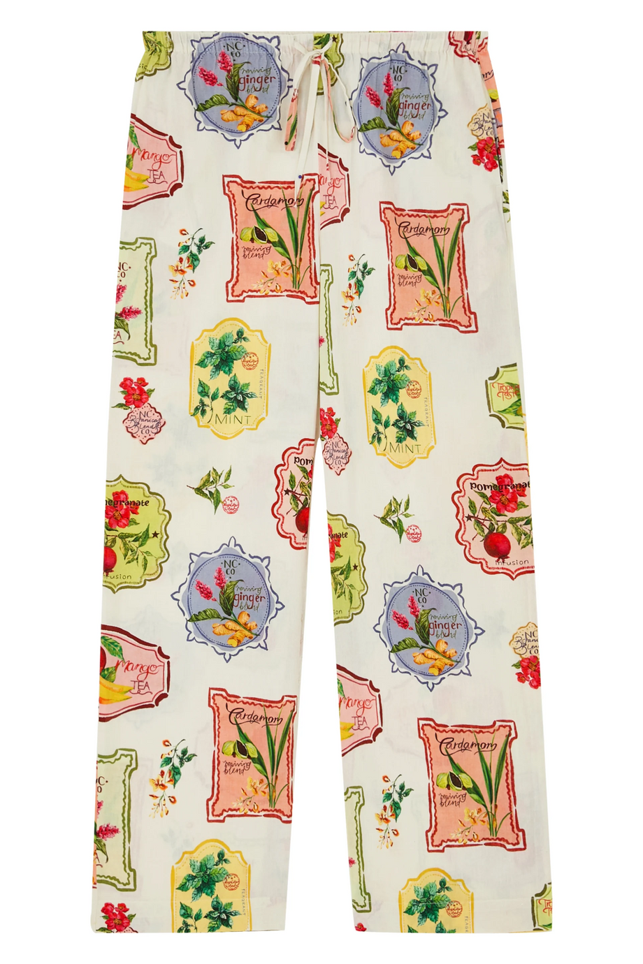 Shona Retro Desenli Geniş Paça Pantolon, Organik Pamuk, Renkli Yaz Stili