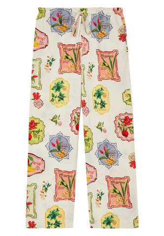 Shona Retro Desenli Geniş Paça Pantolon, Organik Pamuk, Renkli Yaz Stili