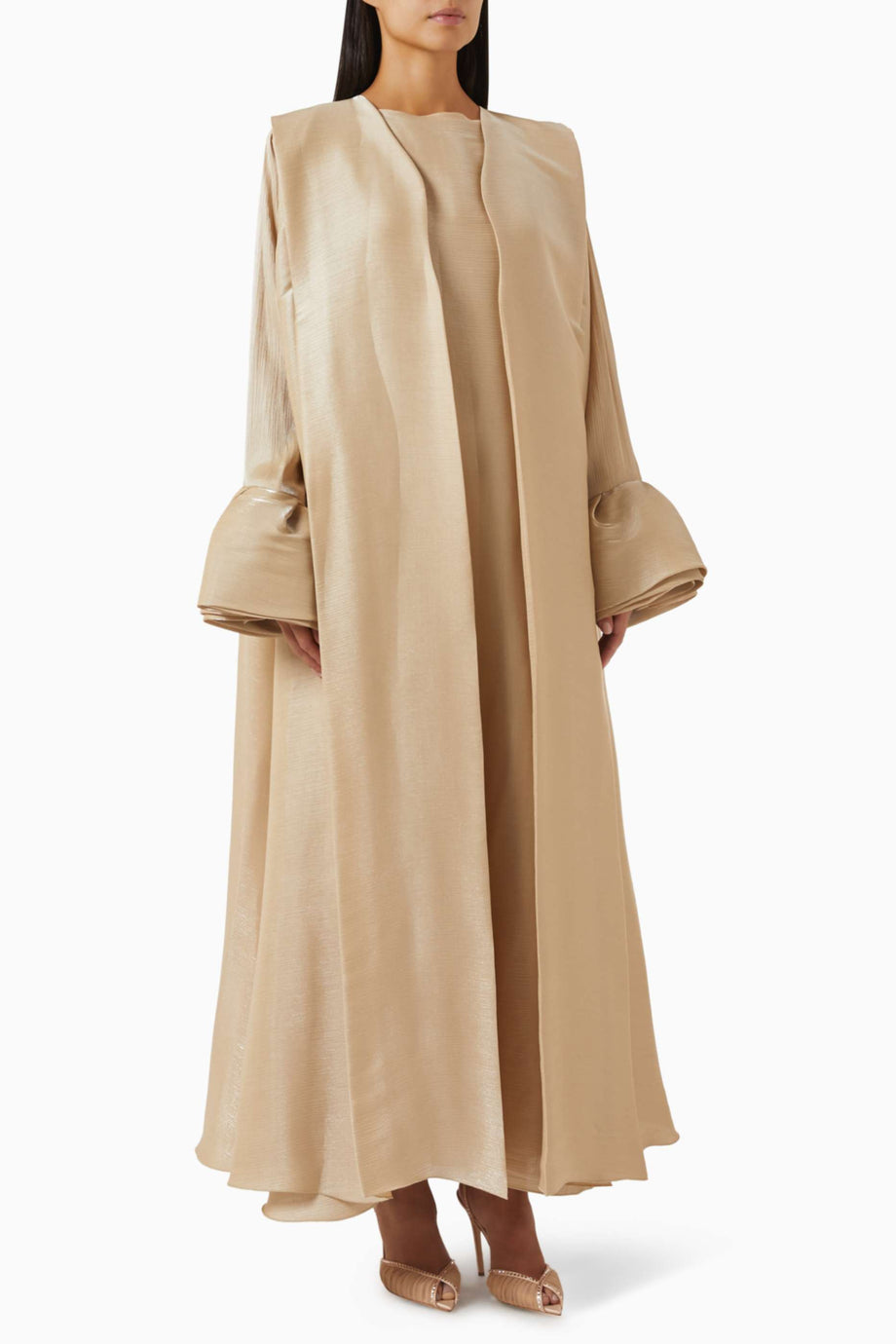 Minimalist Lüks Ruffle Kol 3 Parça Abaya Seti Pamuk Organza ile Şıklığı Yakalayın