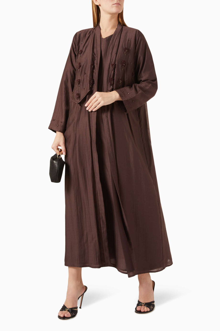 Şık ve Hafif Tencel Voile Abaya Bead Süslemeli Uzun Kollu Moda Ürünü