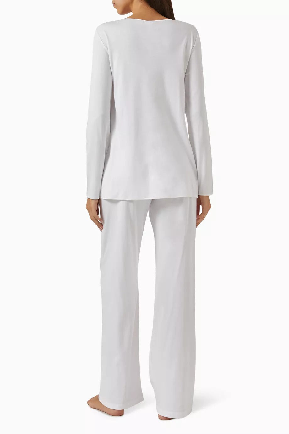 Pamuk-İpek Lüks Uzun Kollu Pijama Seti Beyaz Zarif Tasarım
