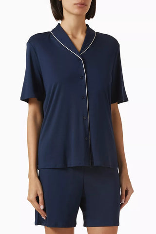 Natural Comfort Lyocell Lüks Pijama Seti Lacivert Kontrast Biyeli Tasarım