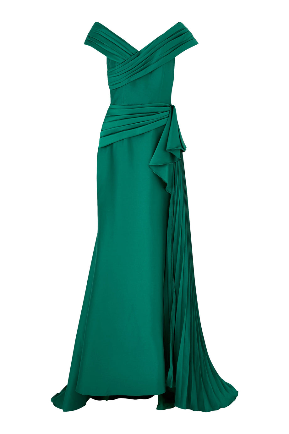 Omuz Açık Drapeli Elbise, Yırtmaçlı, Kalp Yaka, Vücuda Oturan Resmi Gece Elbisesi