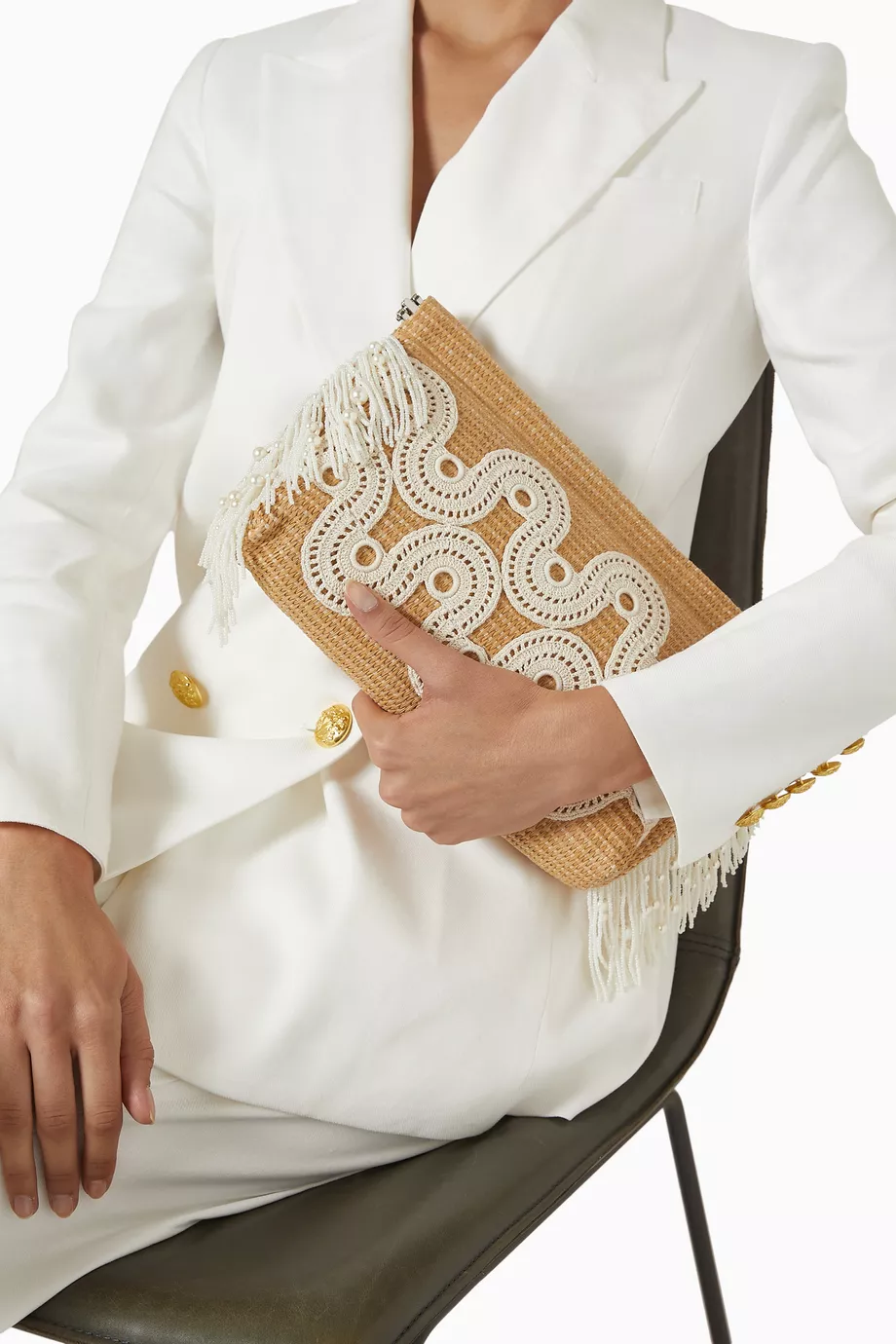 Raffia Vague Tığ İşi Klipsli Çanta, El Yapımı & Zarif