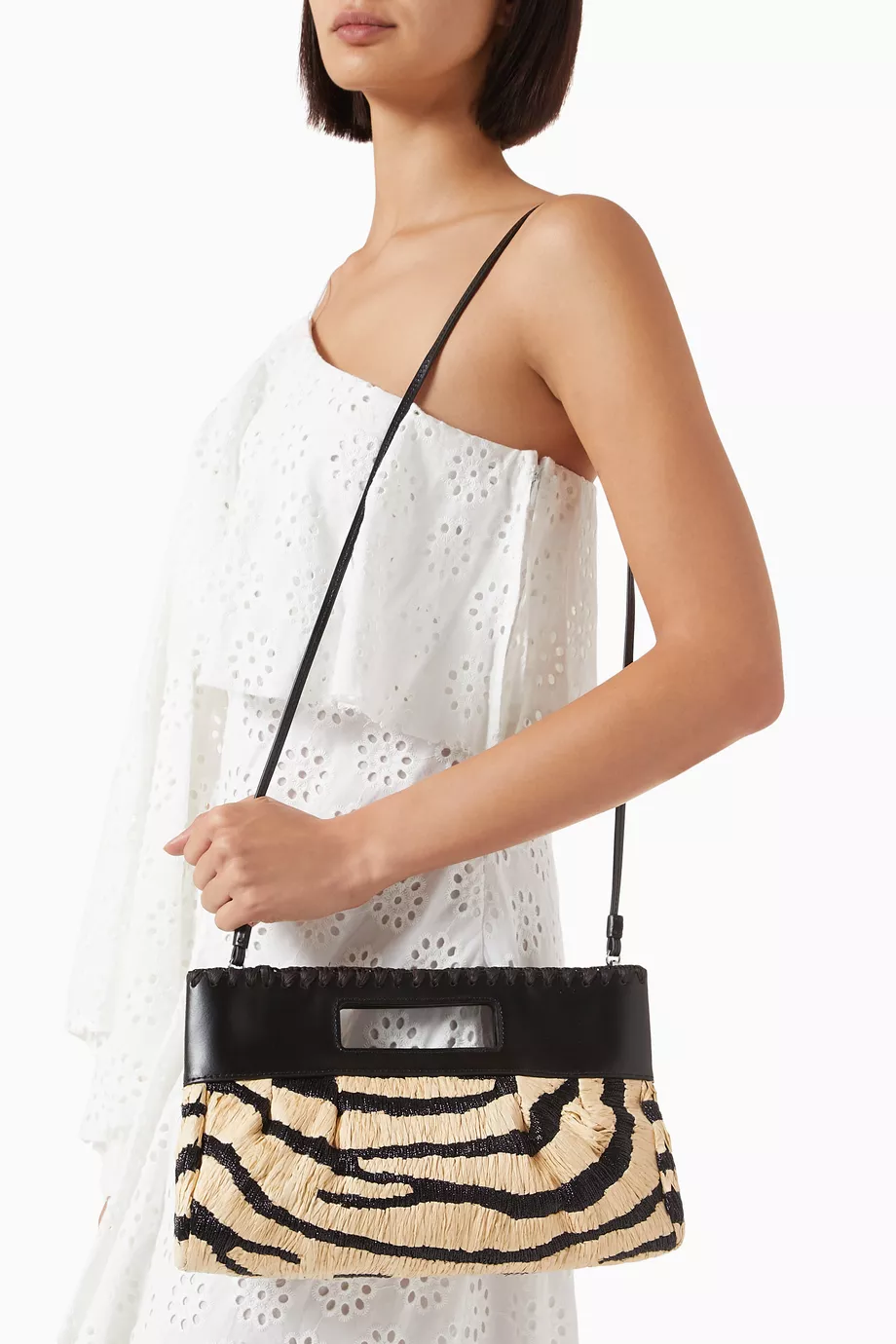 Zebra Desenli Clutch Çanta, Rafya & Deri Lena , Çok Yönlü Şıklık