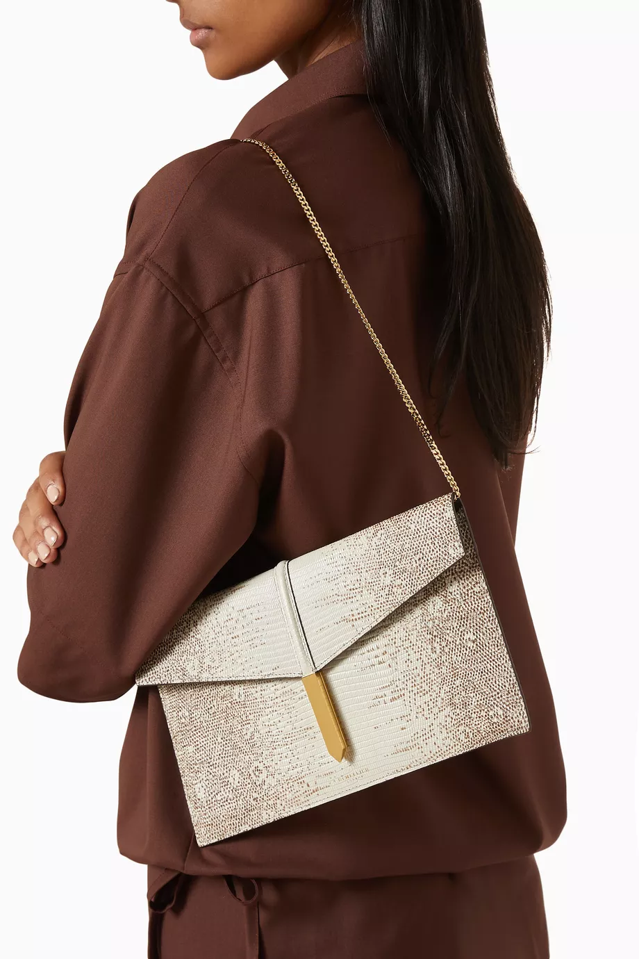 Kertenkele Desenli Deri Tokyo Clutch, Zarf Siluetli, Şık Tasarım