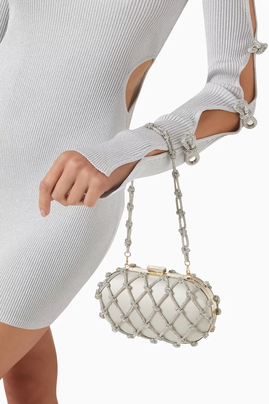 Erato Nodi Kristal İşlemeli El Çantası, Lüks, Işıltılı Omuz Askısı