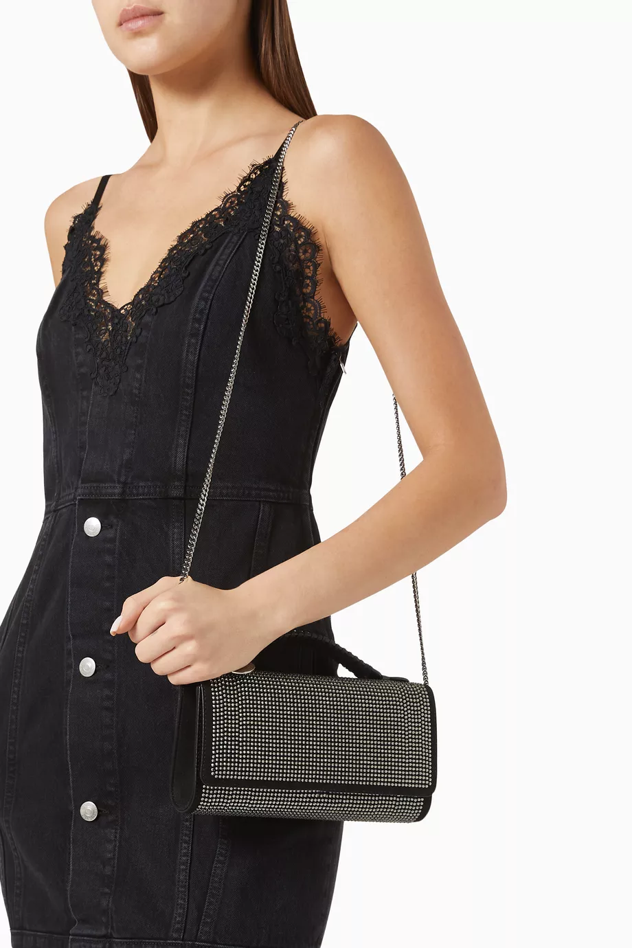 Alter Süet Falabella El Çantası, Kristal İşlemeli & Vegan Deri, Şık Tasarım