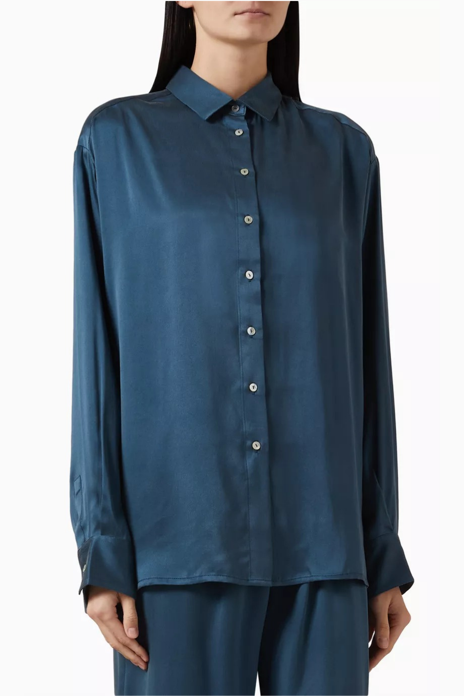 Maya Oversized İpek Charmeuse Gömlek Aegean Blue