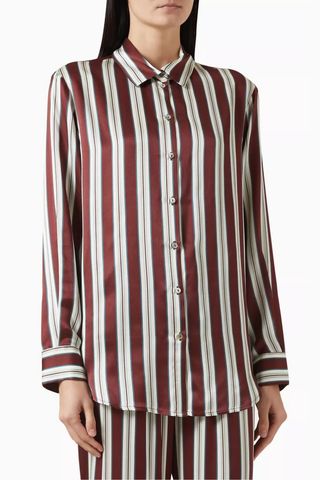 London Çizgili İpek Charmeuse Gömlek Maroon Stripe