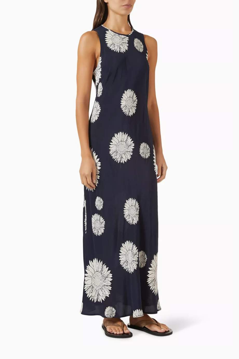 Valencia İpek Crepe Elbise Navy Sunflower Zarif & Çok Yönlü