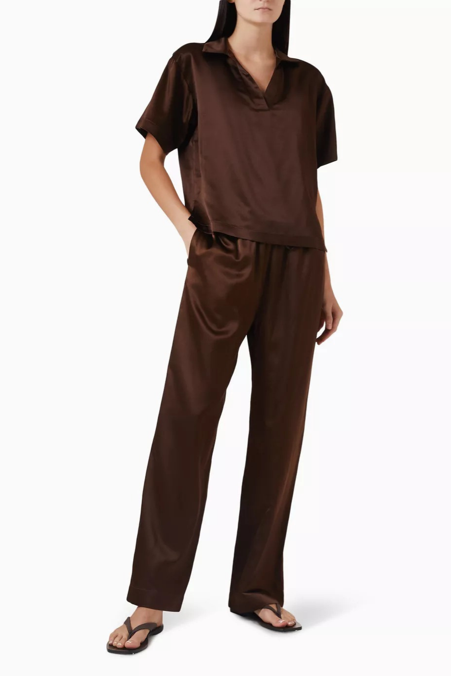 Modena İpek Wool Satin Bluz Dark Brown Zarif & Rahat