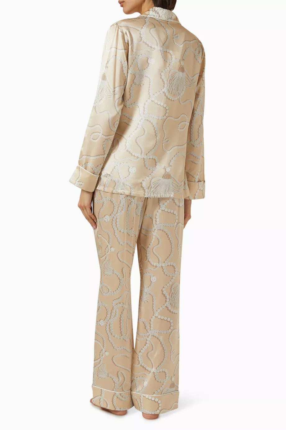 Lila Pearl Saten Pijama Seti İncili Düğme ve Lüks Tasarım