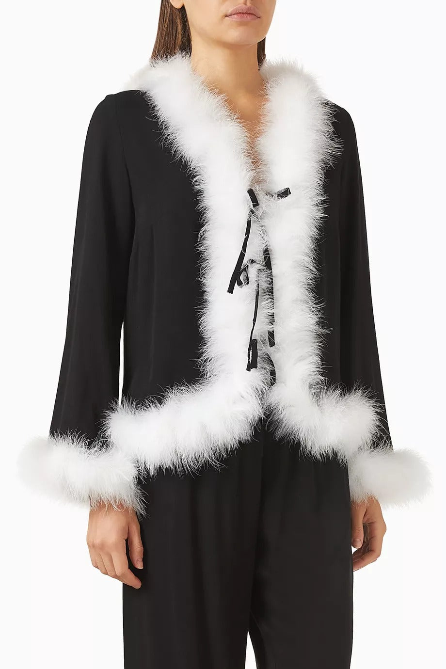 Sleeper Venus In Love Viskon Bluz Zarif Fiyonk & Sabit Tüy Detaylı Siyah Şıklık