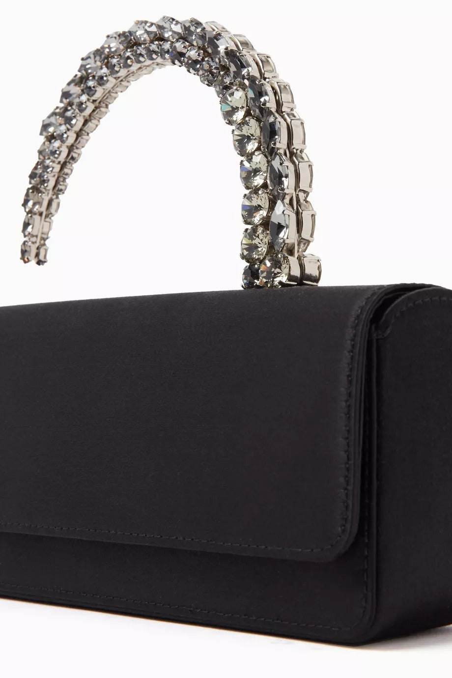 Malika Clutch Siyah Saten, Kristal Saplı & Zarif 90’lar Esintili Gece Çantası