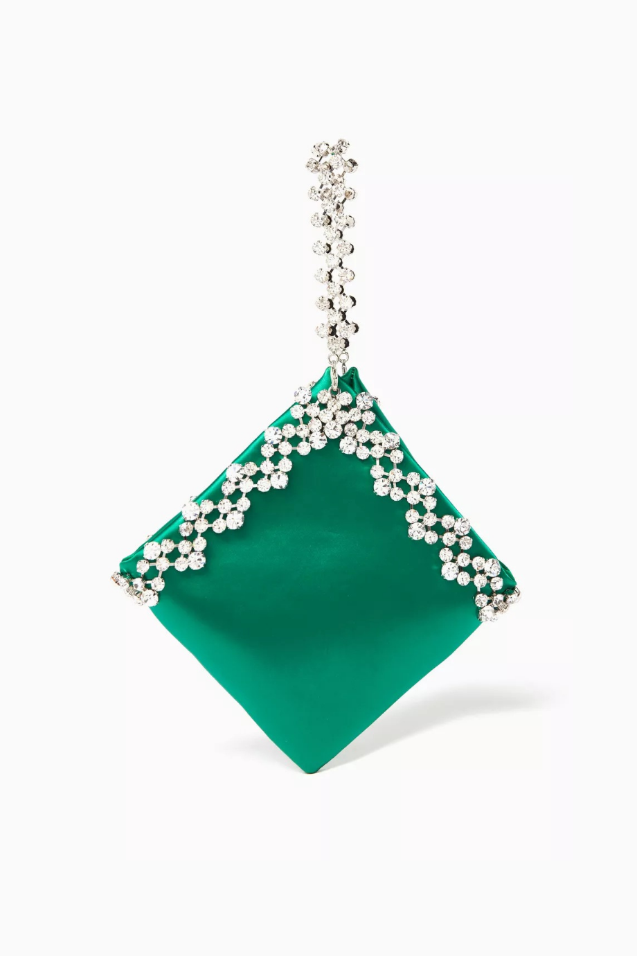 Karla Evening Bag Yeşil Saten, Kristal Detaylı Işıltılı Gece Çantası