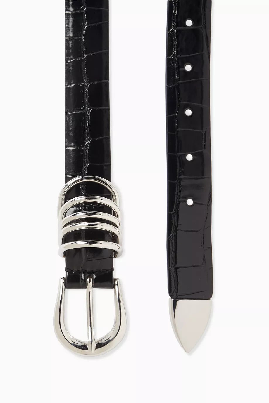 Hollyhock Timsah Desenli Dana Derisi Kemer Siyah, Beş Halkalı, İtalyan İşçiliği