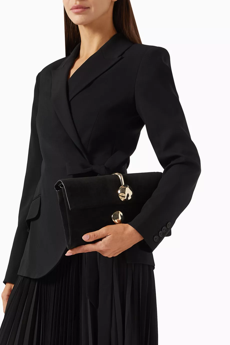 Amaya Dana Derisi Süet El Çantası, Şık, Metalik Süslemeli