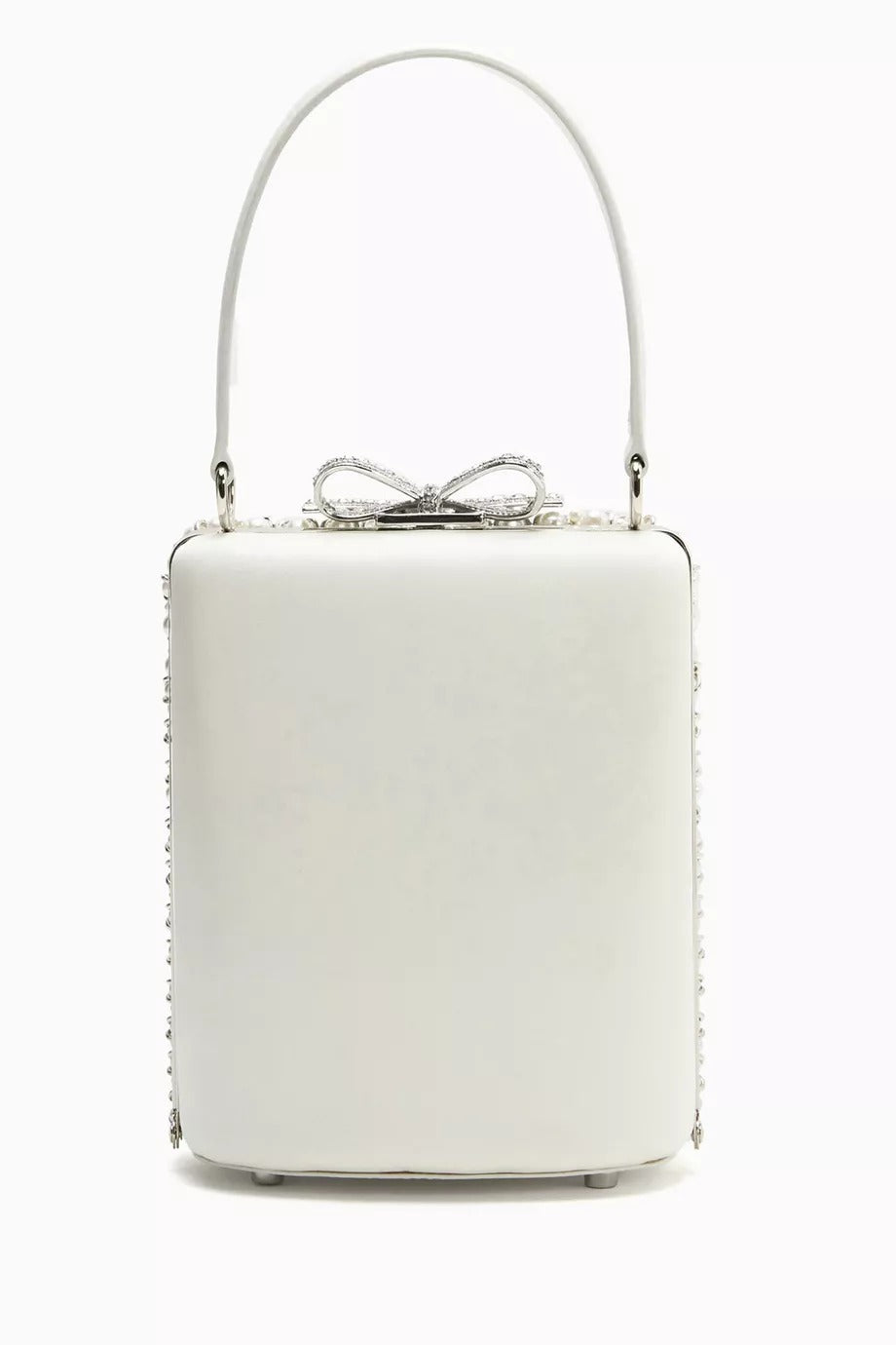 Mini Pearl Clutch Beyaz İnci Zincir & Kristal Fiyonk Detaylı