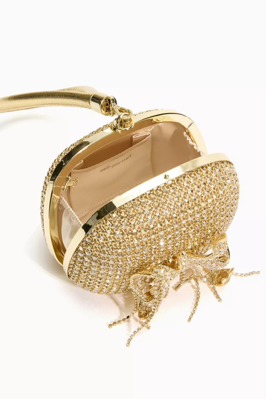 Crystal Clutch Altın Kristal Zincir & Fiyonk Detaylı Gece Çantası