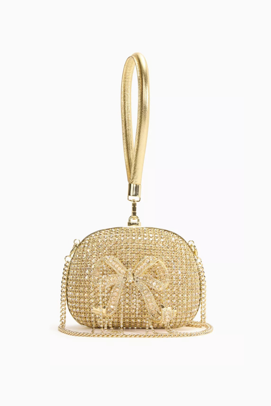 Crystal Clutch Altın Kristal Zincir & Fiyonk Detaylı Gece Çantası