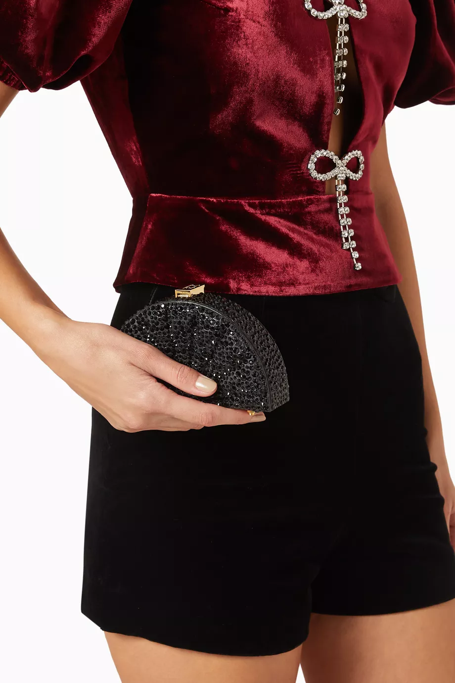 Kristal İşlemeli Fan Deri Çanta, Heykelsi ve Cesur Siluet, Işıltılı