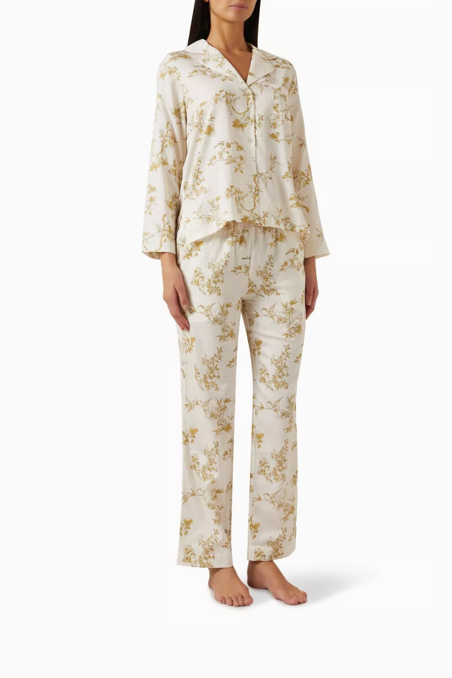 Naelle Pamuk Saten Pijama Takımı Toile de Jouy Desenli Yeşil
