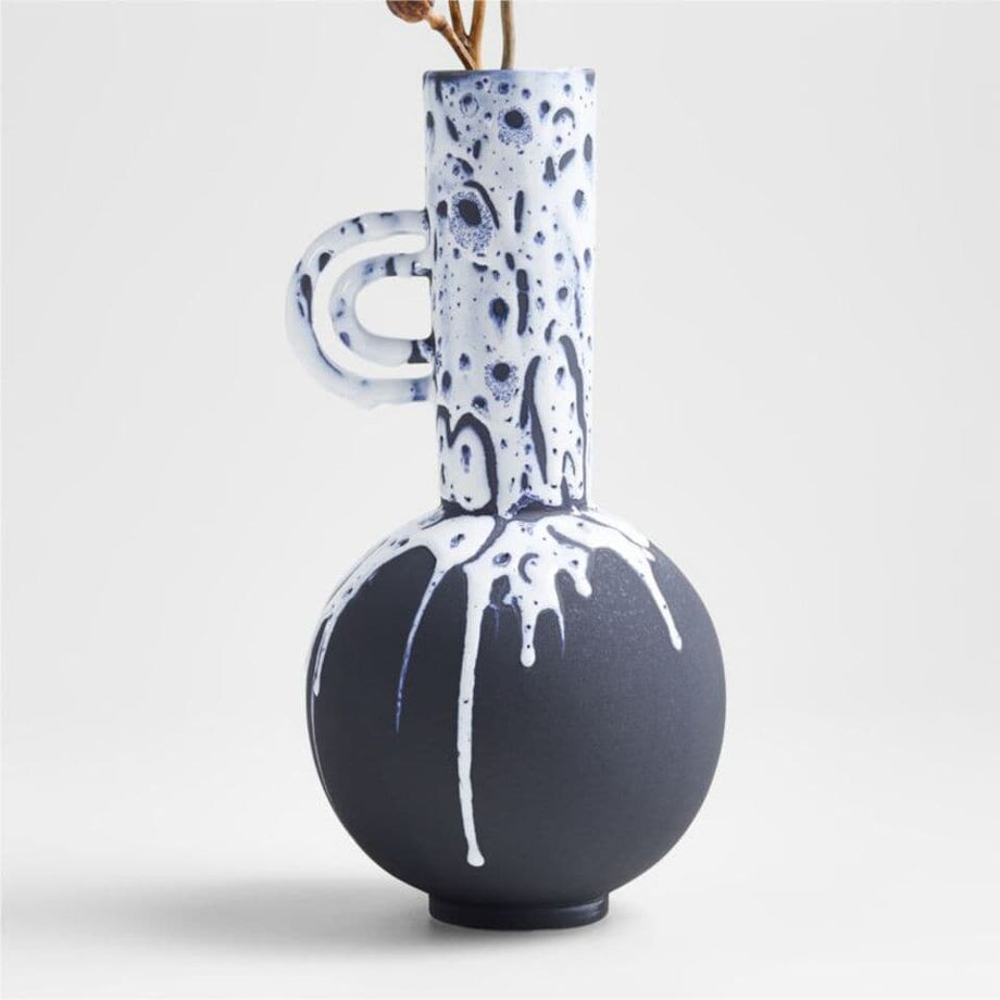 Cel Gourd Beyaz ve Mavi Kulplu Seramik Vazo