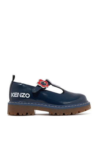 Çocuklar için Kenzo Logo Baskılı Deri Balerin Ayakkabıları