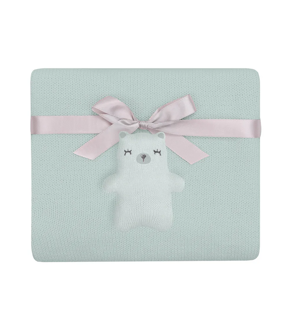 Bear With Me Mint Örgü Pamuk Battaniye Seti 5 Parça Yenidoğan Uyumlu