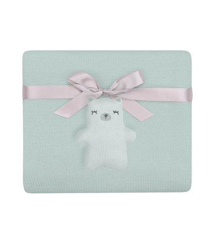 Bear With Me Mint Örgü Pamuk Battaniye Seti 5 Parça Yenidoğan Uyumlu