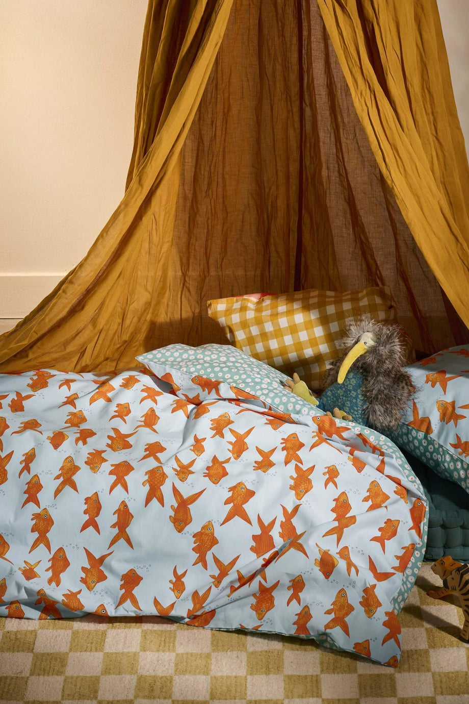 SOFISHTICATED Organik Pamuk Yatak Çarşafı, Japon Balığı Desenli, GOTS Sertifikalı