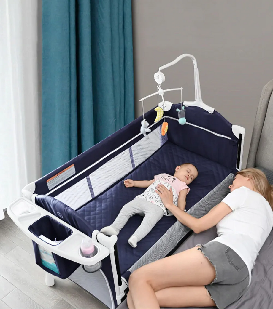 4'ü 1 Arada Yan Beşik Co-Sleeper Navy Blue Katlanabilir Beşik, Oyun Alanı, Taşınabilir