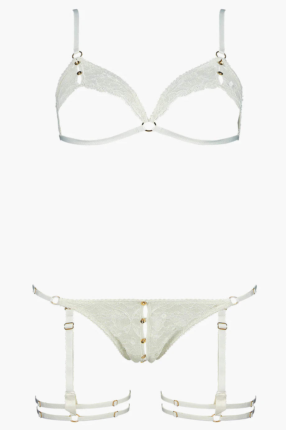 Hot Moon İç Çamaşırı Seti, Dantel Bralette, Mini Kalp Külot ve Jartiyer