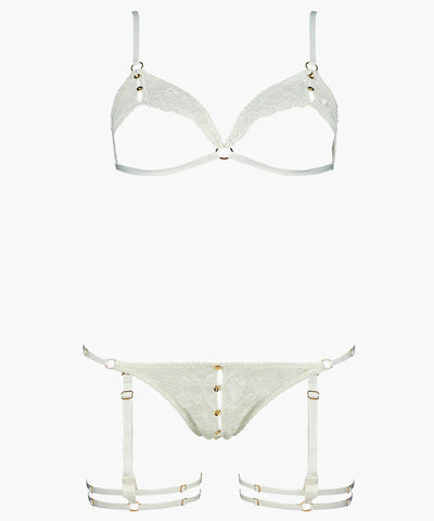 Hot Moon İç Çamaşırı Seti, Dantel Bralette, Mini Kalp Külot ve Jartiyer