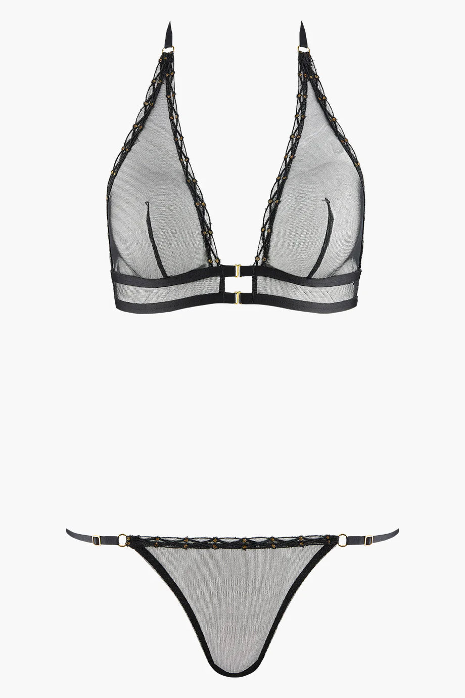 Energy Pleasure Set Bralette ve String, Altın Yüzük Detaylı Şık Tasarım