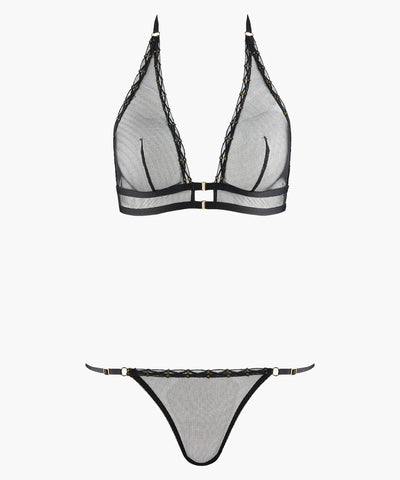 Energy Pleasure Set Bralette ve String, Altın Yüzük Detaylı Şık Tasarım