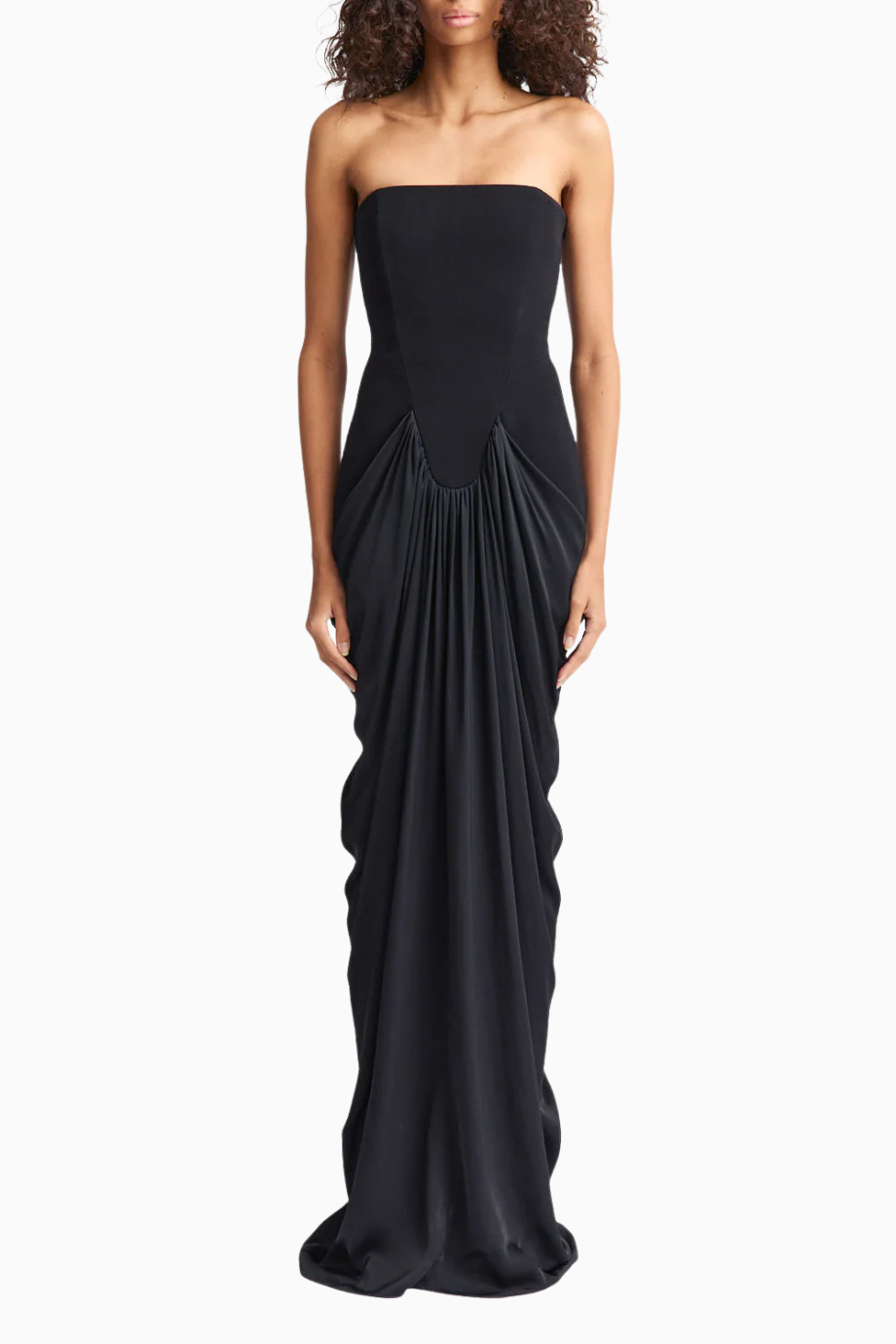 Res Gown Askısız Pileli Uzun Elbise