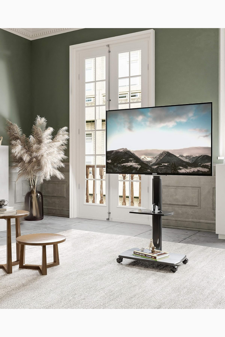 Tekerlekli TV Standı, 32-70 Inç Ekranlar İçin Ayarlanabilir ve Raflı Sehpası