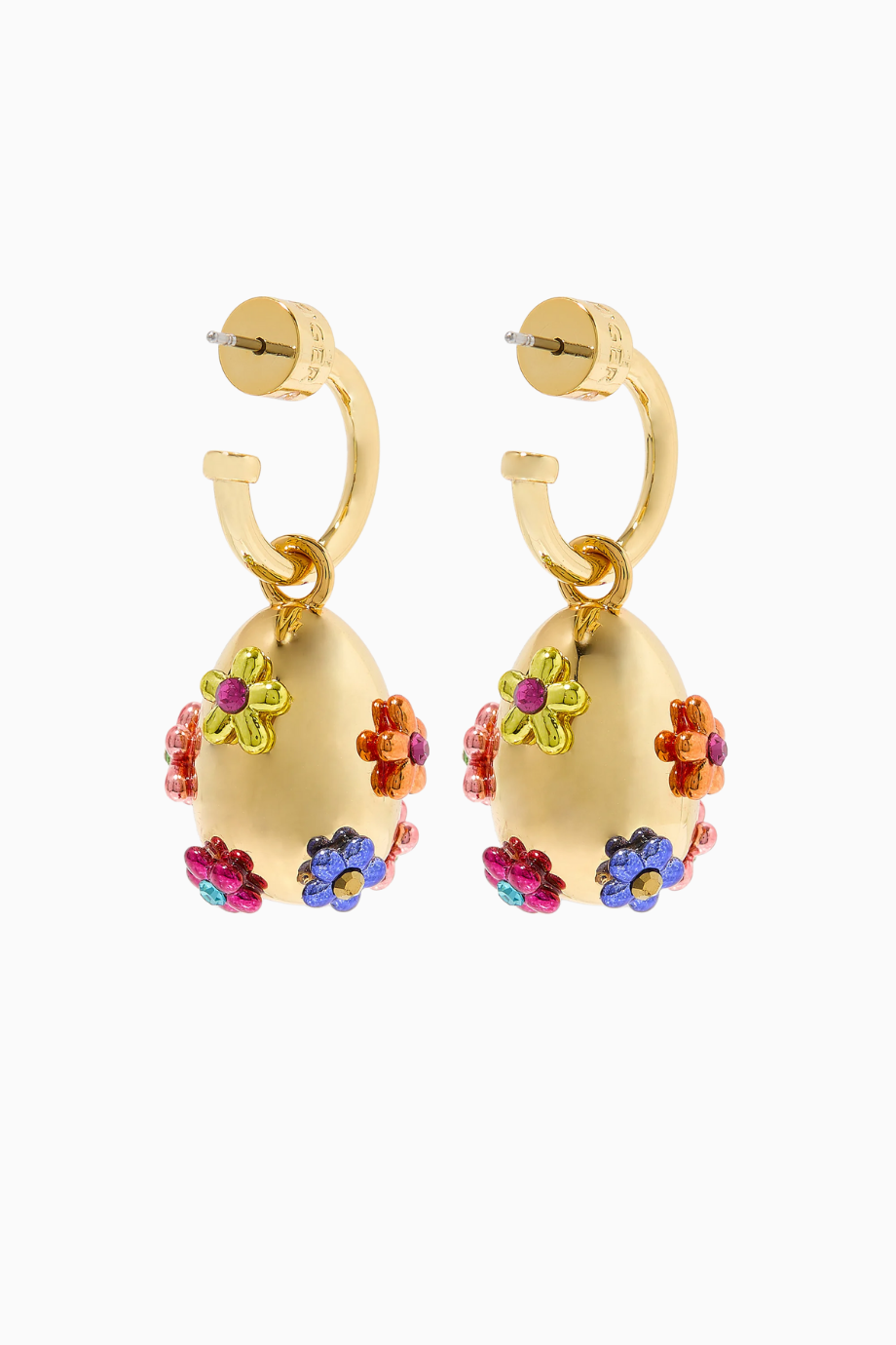 Rainbow Floral Küpeler, Altın Tonlu Pirinç Halka Küpeler ve Canlı Çiçek Detayları