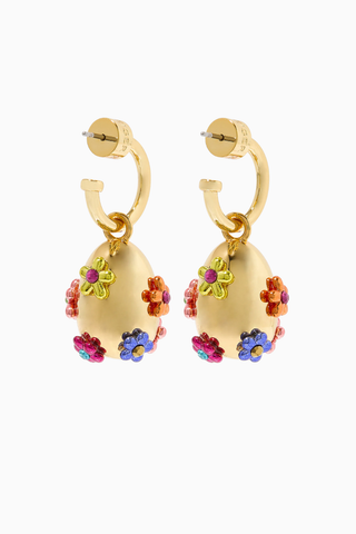 Rainbow Floral Küpeler, Altın Tonlu Pirinç Halka Küpeler ve Canlı Çiçek Detayları