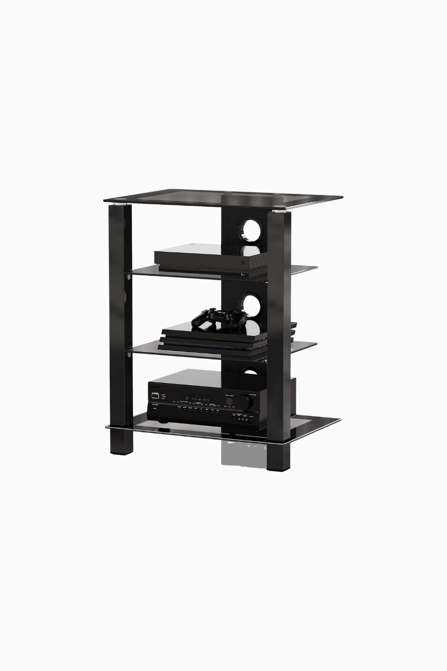 TV/HiFi Rafı, Cam & Alüminyum, Ayarlanabilir, 570×420×739 mm