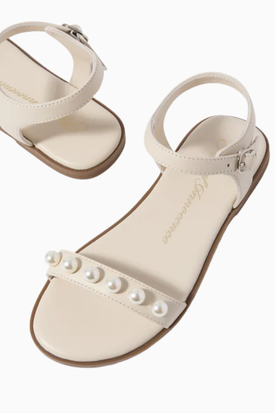 Fleur Çocuk Deri Sandalet, İnci Süslemeli Şık Tasarım