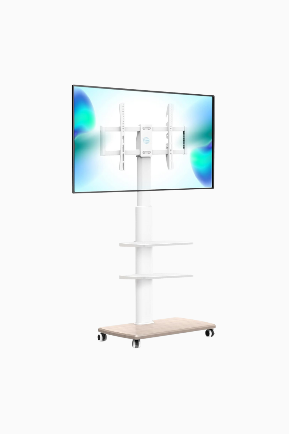 Tekerlekli ve Ahşap Tabanlı Beyaz TV Sehpası, 32-65 inç LCD LED Düz ve Kavisli Ekranlar için