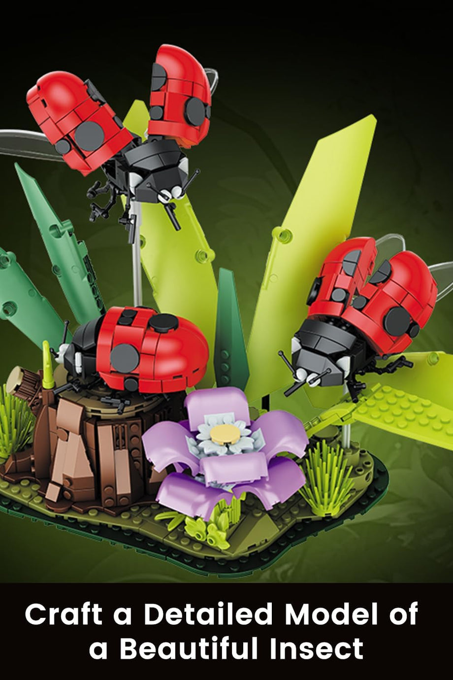 Uğur Böceği Kilitli Yapı Blokları Seti ,Çocuklar İçin Minyatür Bahçe, Çiçekler ve Böcek Modeli