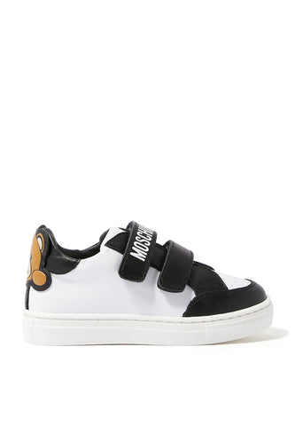 Çocuklar için Ayıcık Desenli Cırt Cırtlı Sneaker - Siyah Beyaz